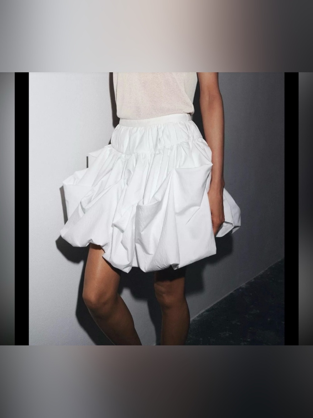 ZARA NWT White Boho Bubble Mini Skirt Sculptural Voluminous Coastal Size M
